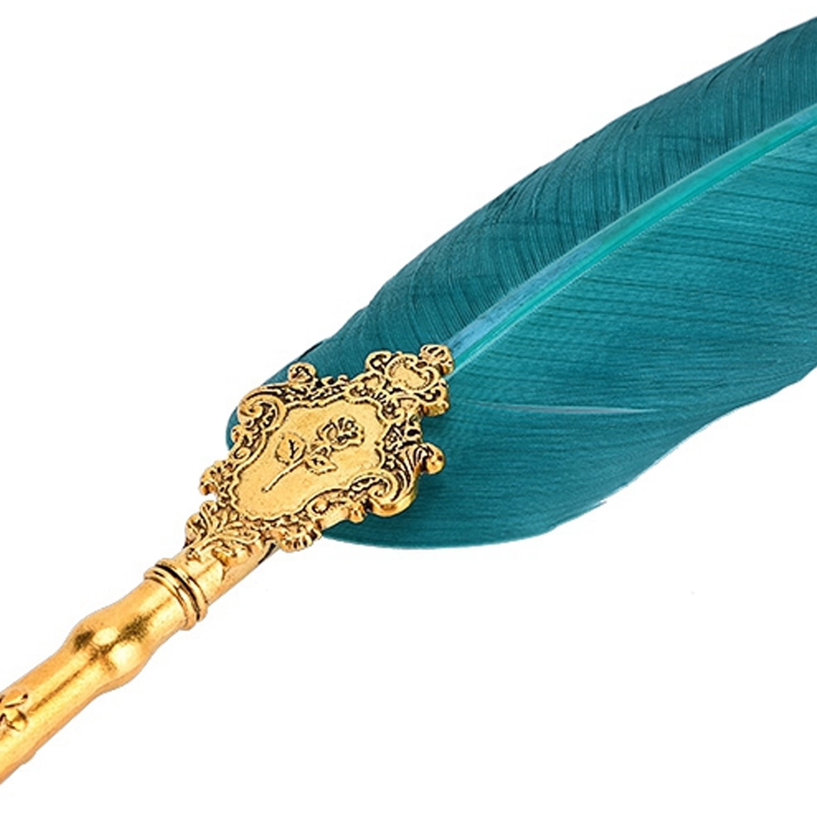 BIMZUC Retro Classical European Style Calligraphy Feather Dip Writing Fountain Pen Set with Empty Ink Bottle and Elegant Gift Box, Green, 9.45 inches / 24 cm Length, 1 Count
