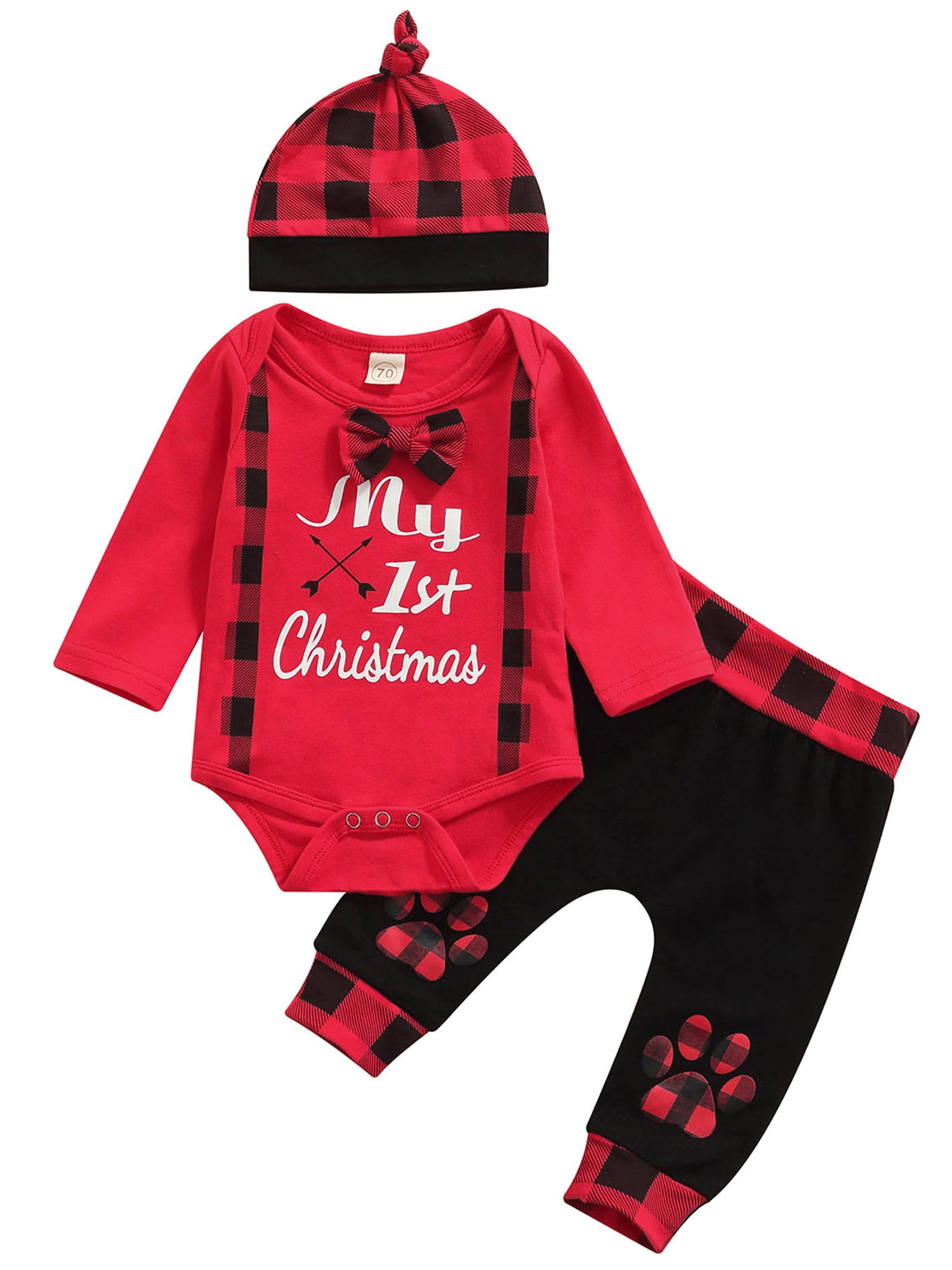 Nokpsedcb Newborn Baby Boys Christmas Clothes Set Letter Print Romper