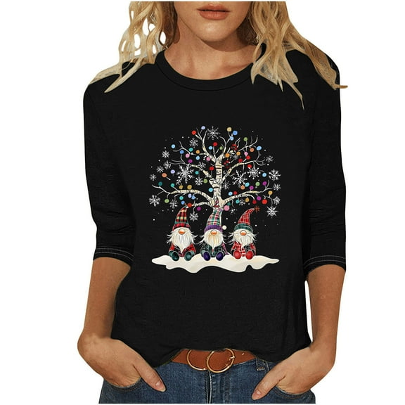 Christmas Womens 3/4 Sleeve Long Sleeve Tops Casual Sweaters Holiday Gift Festive Lightweight Cropped Hooded Pullover Business Party