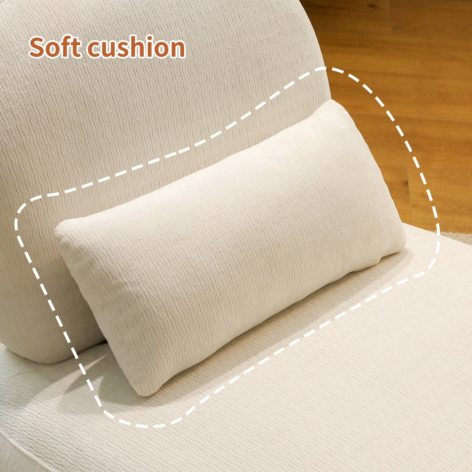 Cute Accent Chair with Solid Wood Legs, Living Room Chair with Soft Fabric Cushion, Cozy Bedroom Chair, Comfy Armless Reading Chair for Apartment, Waiting Room, Balcony (White)