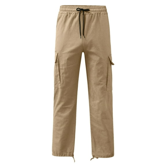 Black Pants Men Stretch Mens Linen Pants Lightweight Casual Pants Straight-Legs Loose Fit Summer Beach Yoga Trousers with Pockets