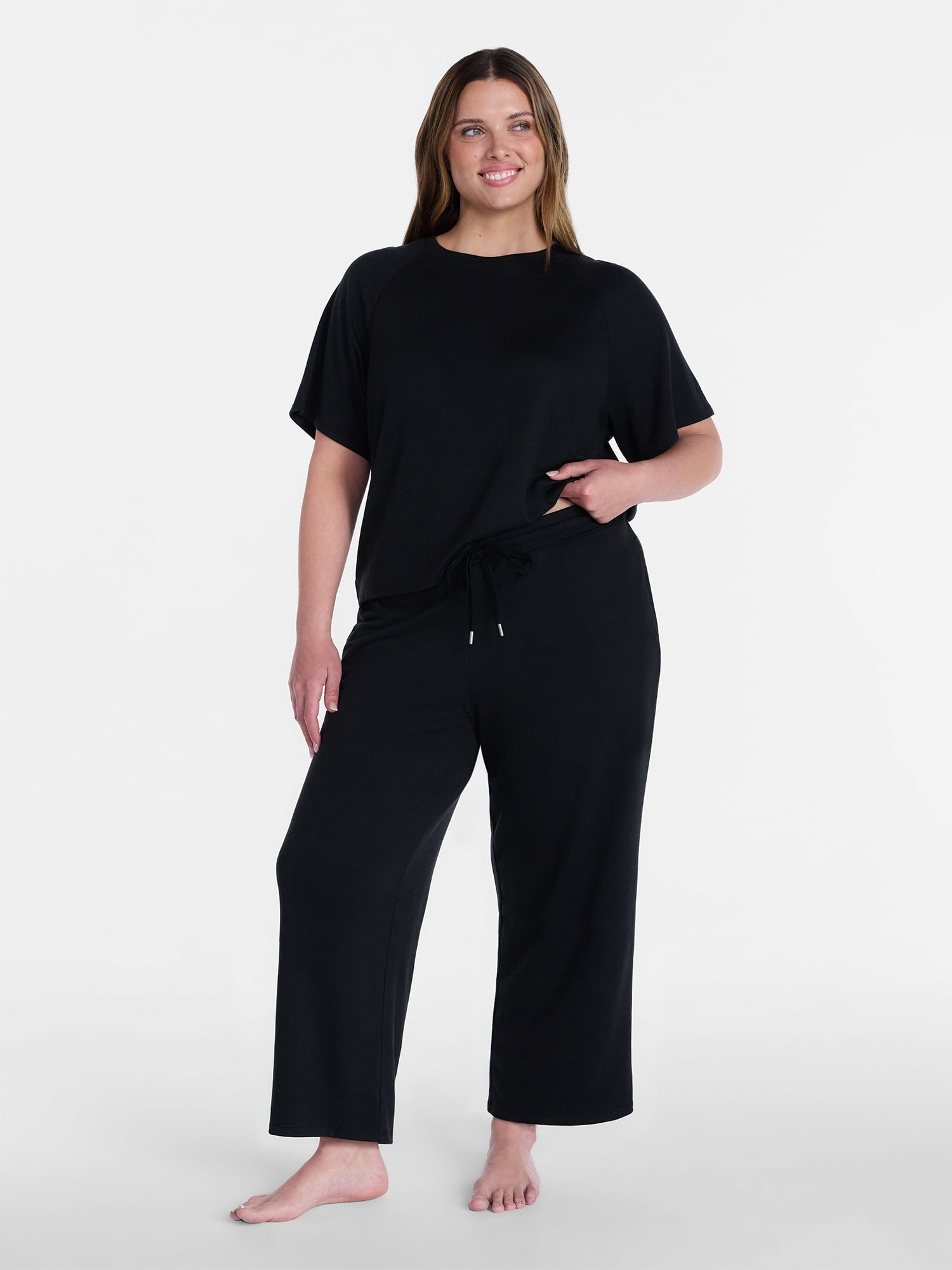 Joyspun Women's French Terry Knit Sleep Capri Pants, 25” Inseam, Sizes XS-3X