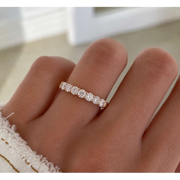 vylahjewellery Women's Vermeil Rose Gold Round Cut 7-Stone Moissanite Wedding Band Stackable Engagement Ring Half Eternity Diamond Promise Ring