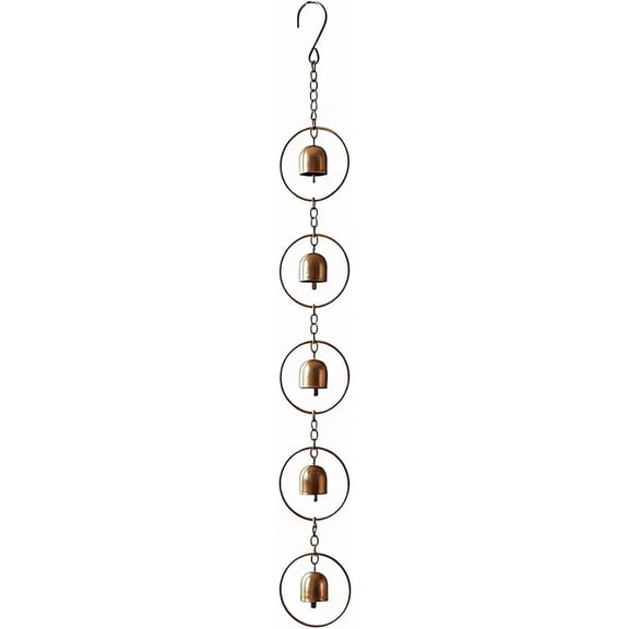 Copper Finish Iron Rain Chain for Gutters, 48‑49.6 Inch 8‑Ring Rain Chain with Built‑in Bells, Soothing Rain Sound Chime, Rust‑Resistant Downspout Alternative for Yard Garden Decor