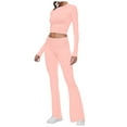 thumbnail image 1 of Conjuntos de dos piezas para mujer: pantalones acampanados con vuelta, top corto de manga larga, conjuntos informales, 1 of 8