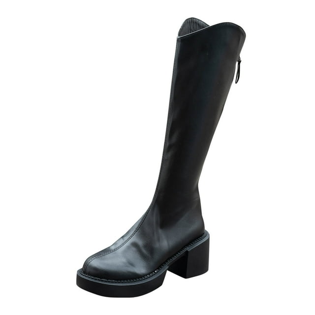 Bottes d'Hiver pour Femmes Bottes Hauteur Genou pour Femmes Décontractées d'Hiver Longues avec Bout Rond et Fermeture Éclair Arrière Bottes pour Femmes Hauteur Genou