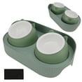 thumbnail image 4 of Pet Double Bowls, Fine Crafts Separate Design Easy To Clean Ceramic Pet Bowl Set Anti Splash  For Dogs For Cats For Kittens Green [Cheongsam Meow] Green Background,White [Cheongsam, 4 of 8