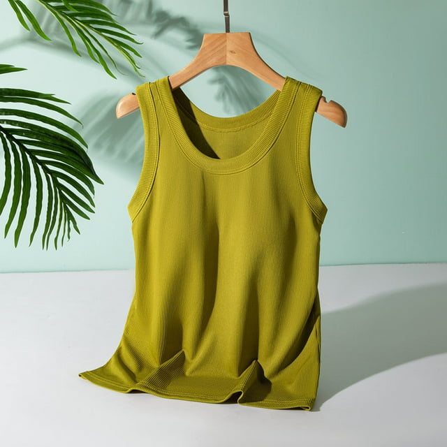 UPPADA Womens Crewneck Tank Tops Summer Sleeveless Scoop Neck Tees Solid Color Basic Slim Fitted Cami Shirts Womens Tank Tops Camisole Top Built In Bra Adjustable Straps,Clearance on sale