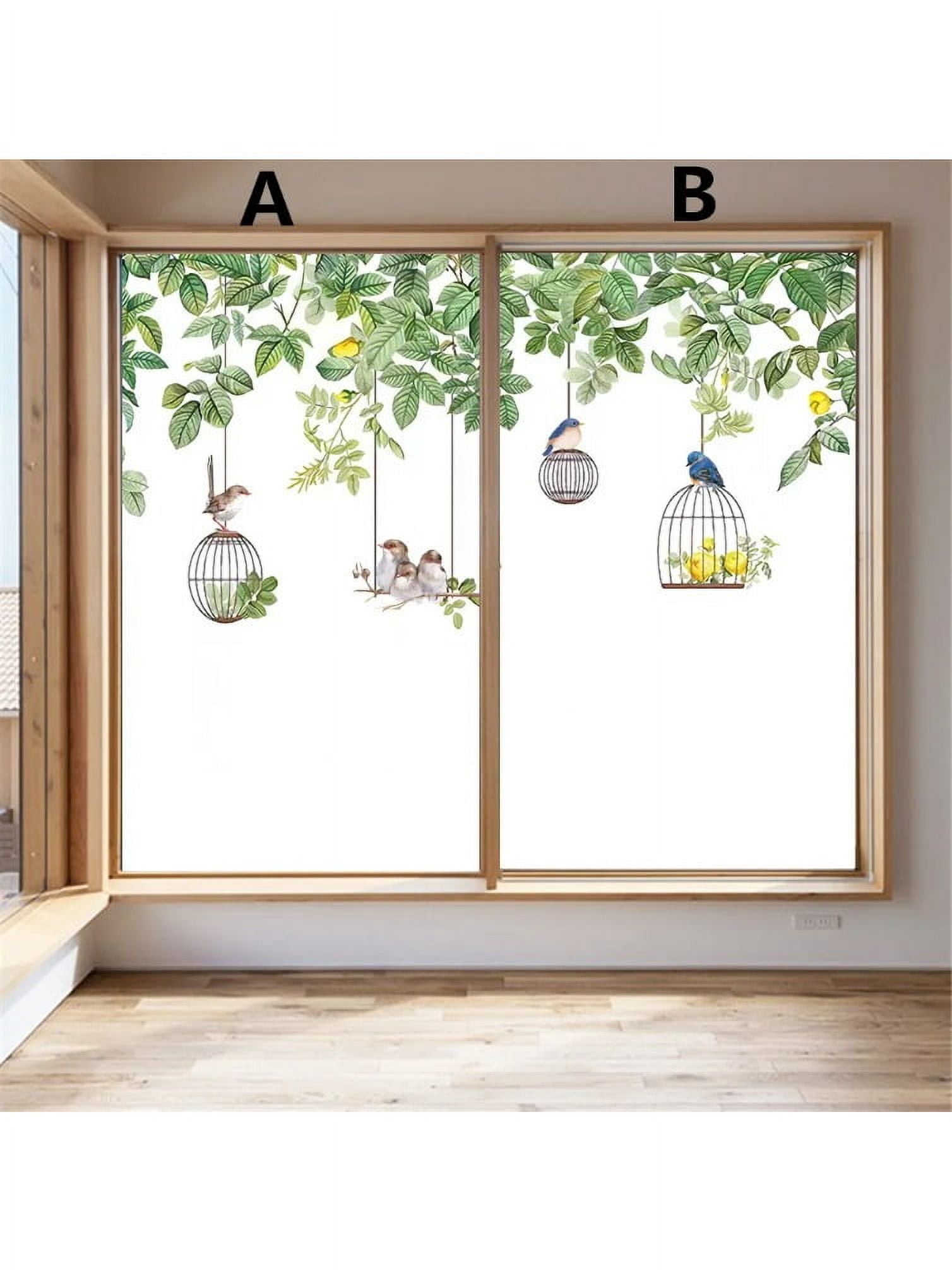 Static Cling Privacy Windows Film Decorative Flowers and BirdsStained Glass Window Stickers Frosted Window Cling