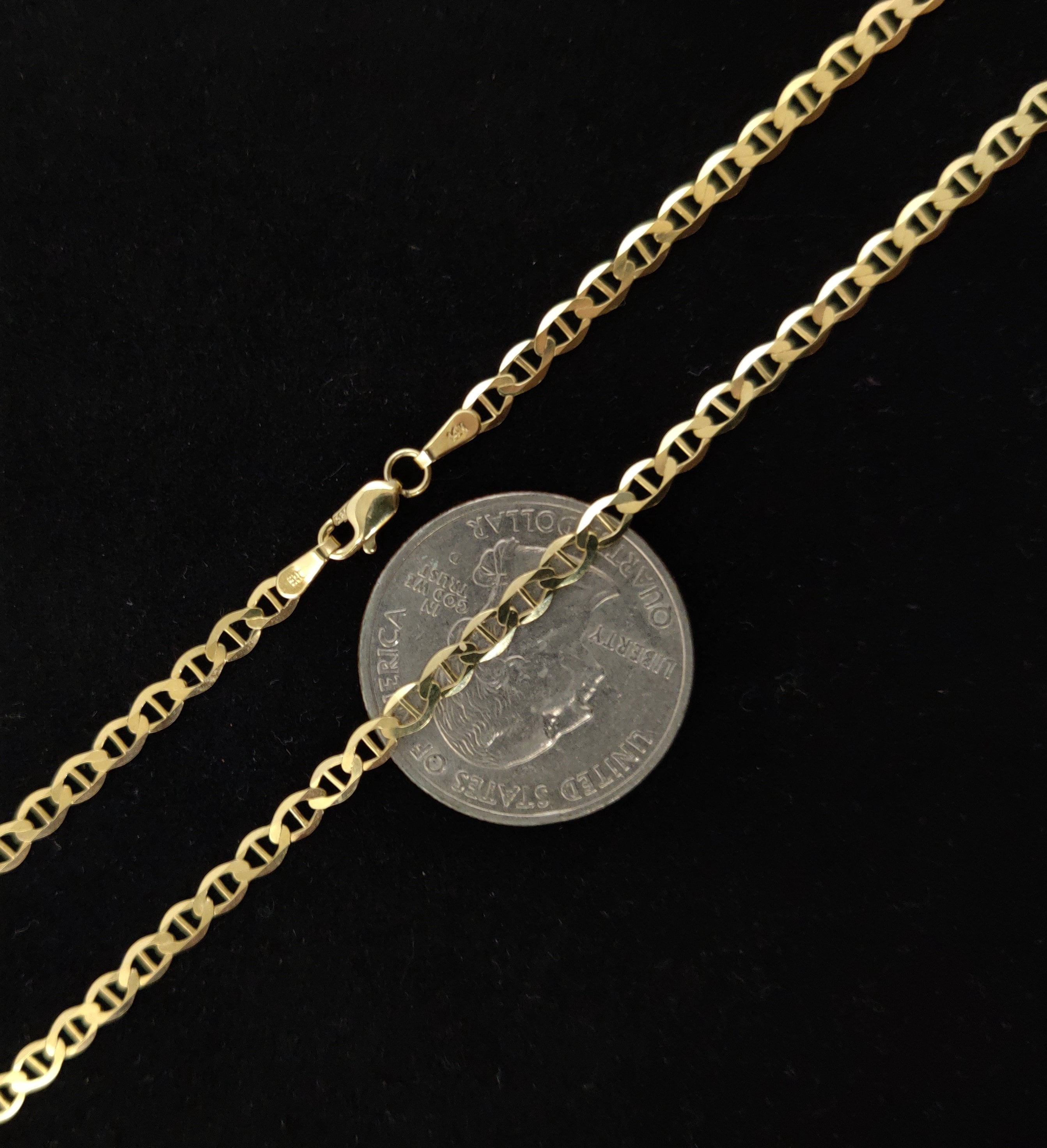 SOLID 14k Real Yellow Gold 3.2mm  Mariner Anchor Link Chain Necklace, Real Solid 14K Yellow Gold, 14k Gold Chain, Solid Mariner Anchor Chain (Necklace length:18;)