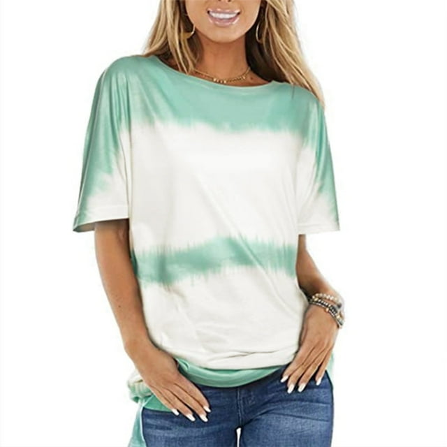 Nuoqisi Mode Femmes T-Shirt Imprimé Manches Courtes Col Rond T-Shirt Décontracté Hauts Blouse Femmes T-Shirts Plissés Manches Courtes Hauts Décontractés Habillés Blouses Patchwork T-Shirt Blouse