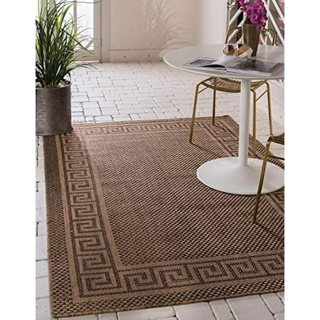Unique Loom Outdoor Border Collection Casual Greek Key Transitional Indoor and Outdoor Flatweave Brown Area Rug (6' 0 x 9' 0)