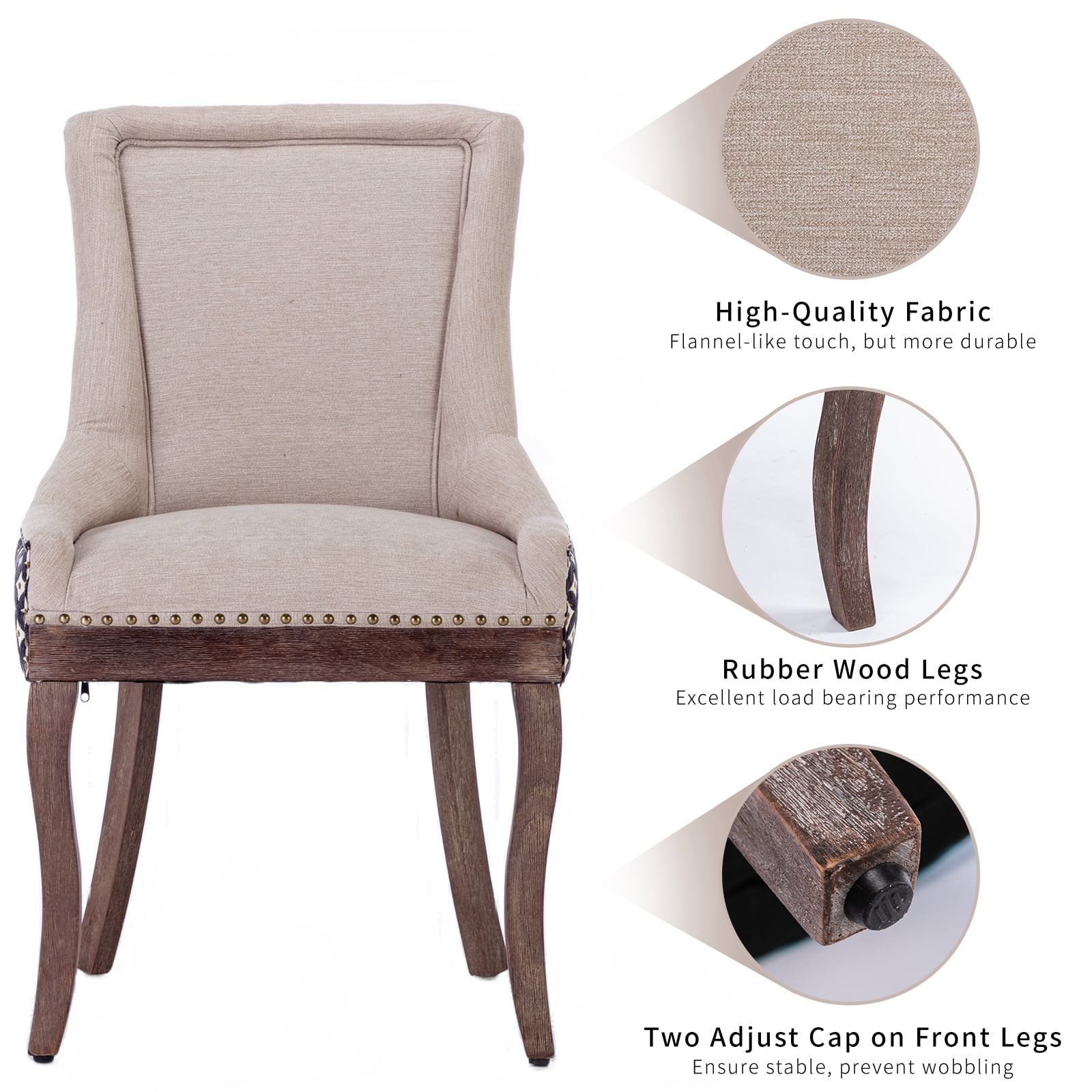 ODUSE-DAILY Dining Chairs Set of 4, Kitchen & Dining Room Chairs, Fabric Upholstered Dinning Chairs, Wooden Dining Table Chairs, Sillas De Comedor, Nailhead Trim, Wood Legs (Beige,Pattern, 4 Pcs)