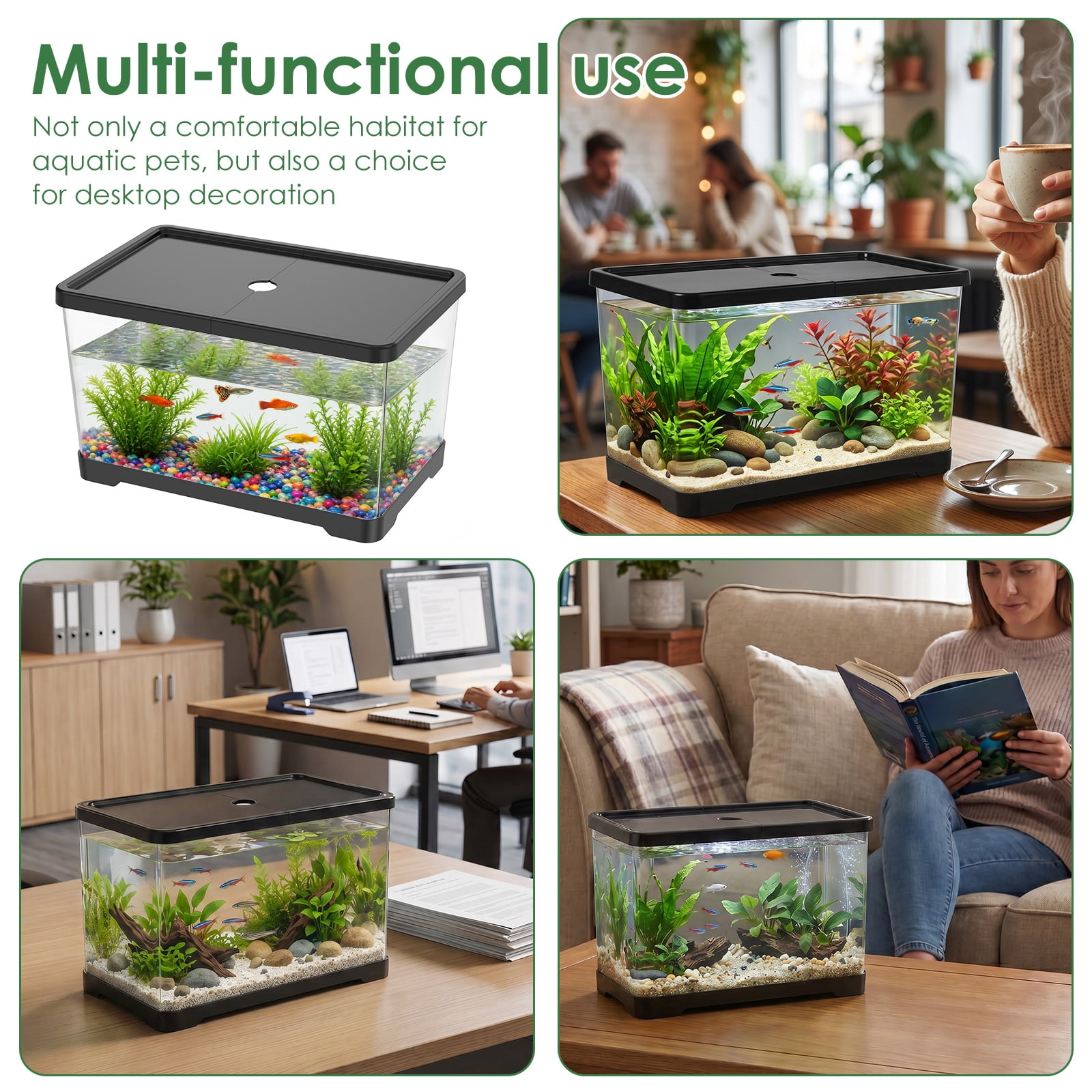 Austok PC Rectangular Fish Tank Aquarium for Fish Reptile Succulent Flower Centerpiece Shatterproof with Clear Clarity for Home Office Desktop Decor