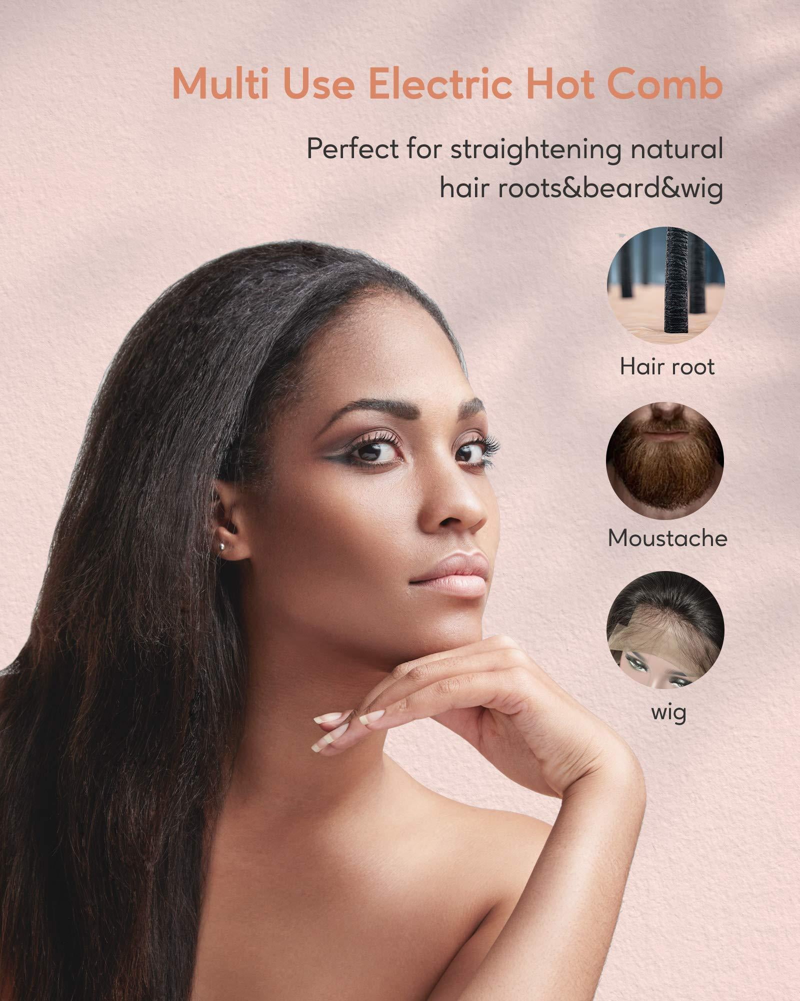Terviiix Electric Hot Comb, Pressing Combs for Black Hair, Anti-Scald Straightening, Rose Gold