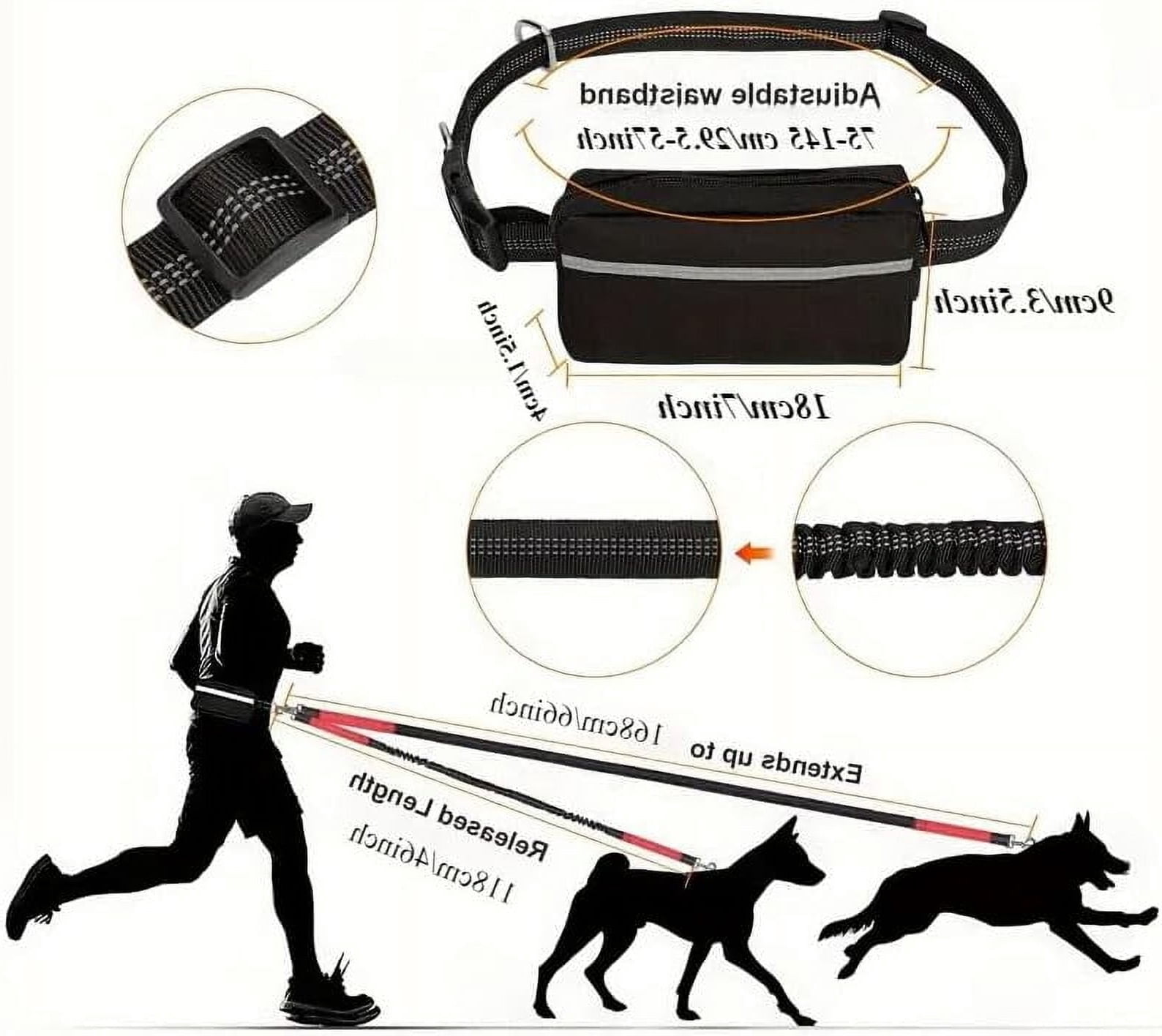 Upliftjoys Dog Leash,Upliftjoys Hands Free Dog Leash with Multifunctional Pouch,Adjustable Waist Belt,Shock Absorbing Bungee Leashs for Small＆Large Dogs (Blue, Double Rope)