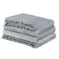 thumbnail image 1 of Franela Vellón Manta con Pompones Flecos, Suave Cálido Microfibra Sofá, Felpa 330GSM Livianas Decorativas Sólidas Mantas para Sofá Silla Gris 50 x 59, 1 of 11