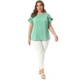 thumbnail image 3 of DARING DIVA Women's Plus Crew Neck Ruffle Blouse 1X Light Green, 3 of 6