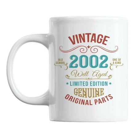 Vintage 2002, Well Aged, Birthday Year White Ceramic Coffee & Tea Mug (11oz)