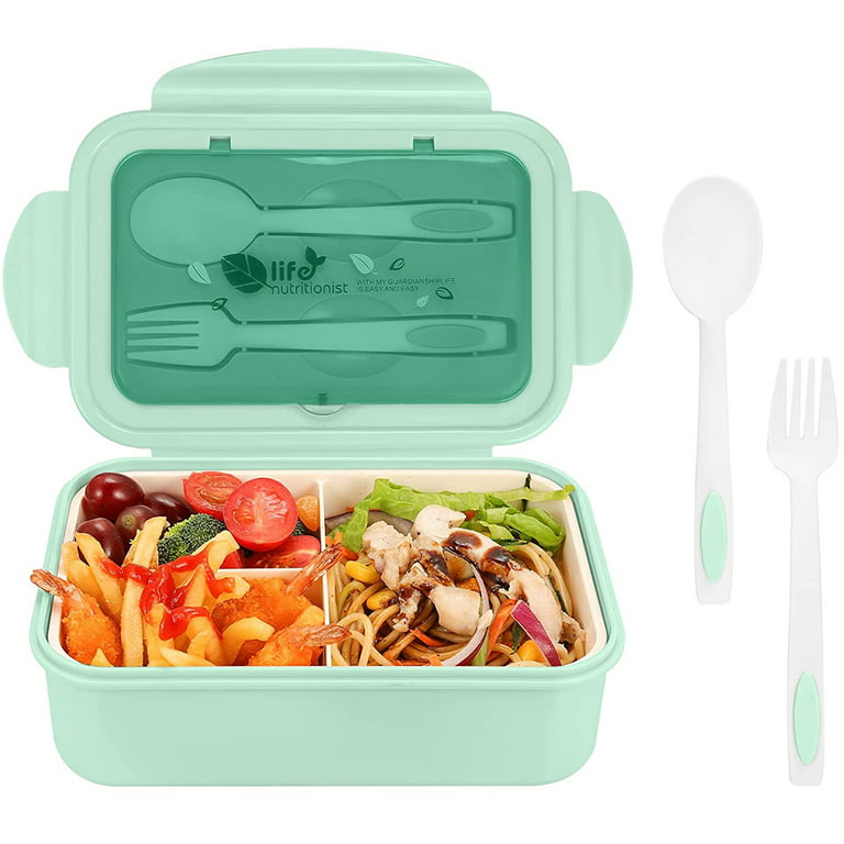  TEVIKE Kids & Adults Bento Lunch Box-4 Compartment Leak-Proof  Food Containers with Fork & Spoon, BPA Free, Bento Adult Lunch Box for Work  School, Microwave & Dishwasher Safe (Misty Pk-Blue): Home