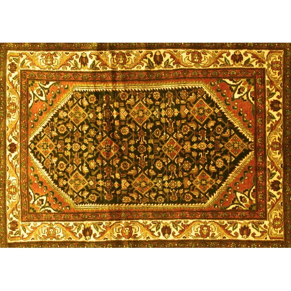 Ahgly Company Machine Washable Indoor Rectangle Persian Yellow Traditional Area Rugs, 7' x 10'