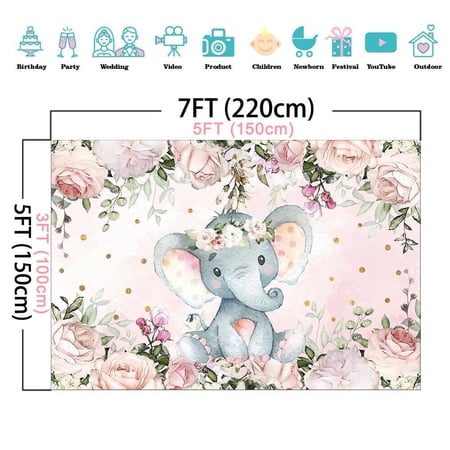 Girl Elephant Baby Shower Backdrop Vinyl Elephant Photography