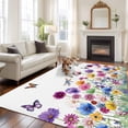 thumbnail image 2 of Large Area Rugs for Living Room Bedroom, Spring Flowers 5'x8' Rug Washable Carpet Runner Indoor Outdoor, Watercolor Butterfly Dragonfly Daisy Country Non Slip Floor Mats Rug for Kitchen, Bathroom, 2 of 8