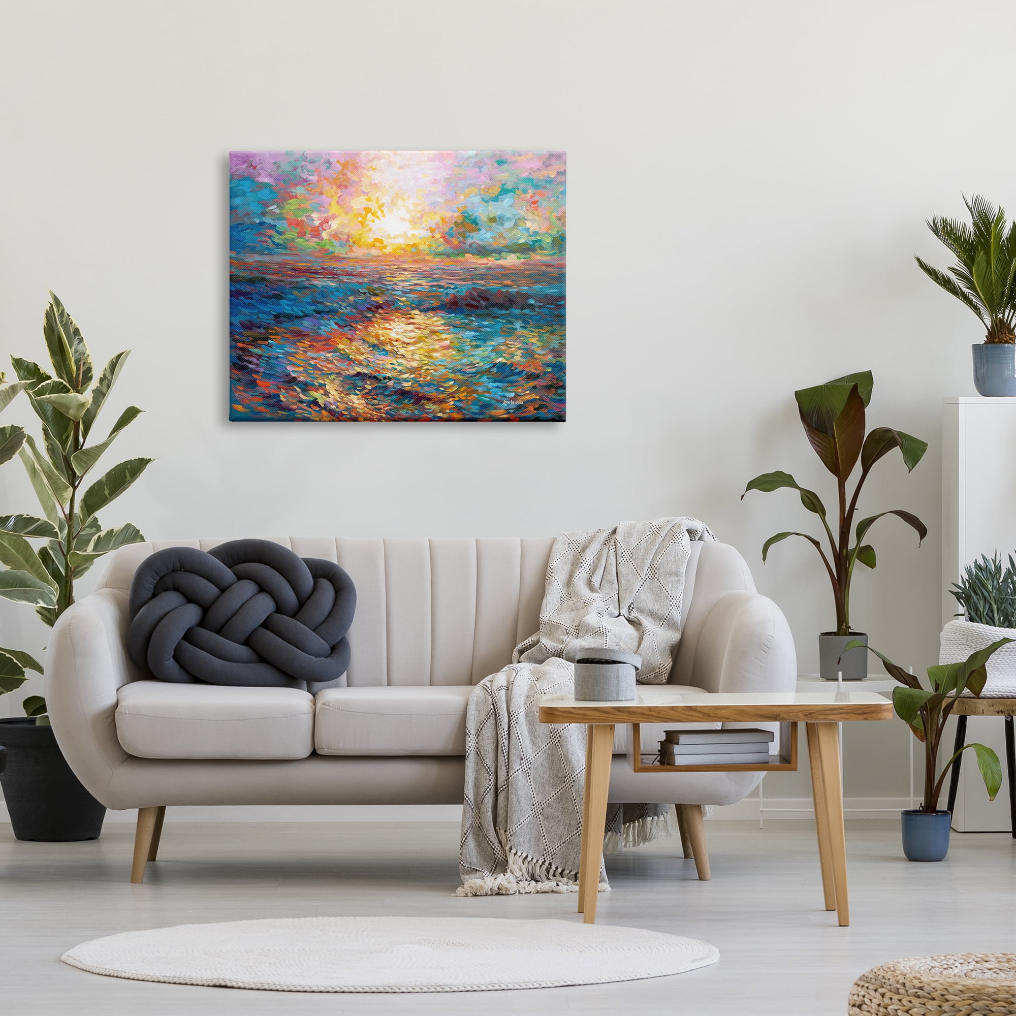 Stupell Industries Sunset in Mykonos Beach Landscape Painting Gallery Wrapped Canvas Art Print Wall Art, 40 x 30