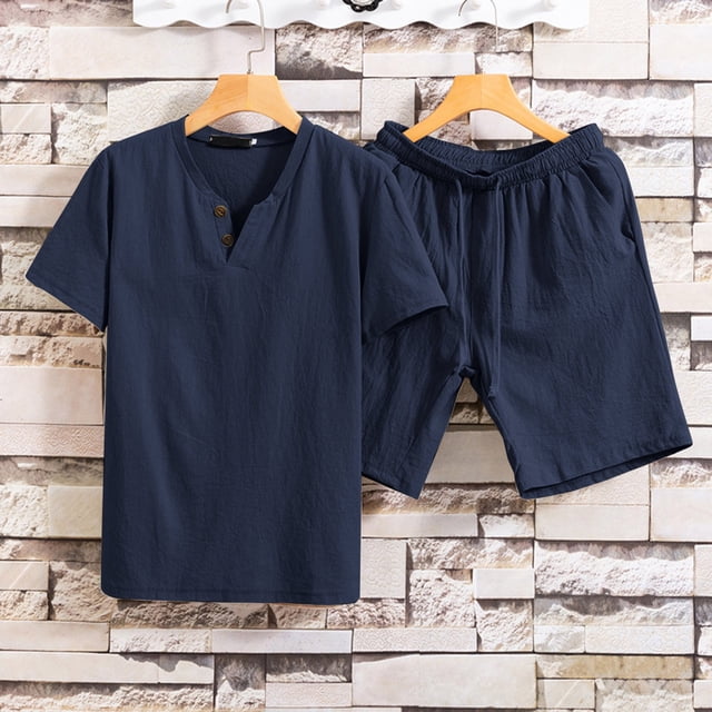 WILLBEST Conjunto de Verano de Pantalones Cortos de Manga Corta para Hombre, Traje de Dos Piezas de Color Liso Corto para Hombre, Trajes y Conjuntos para Hombre