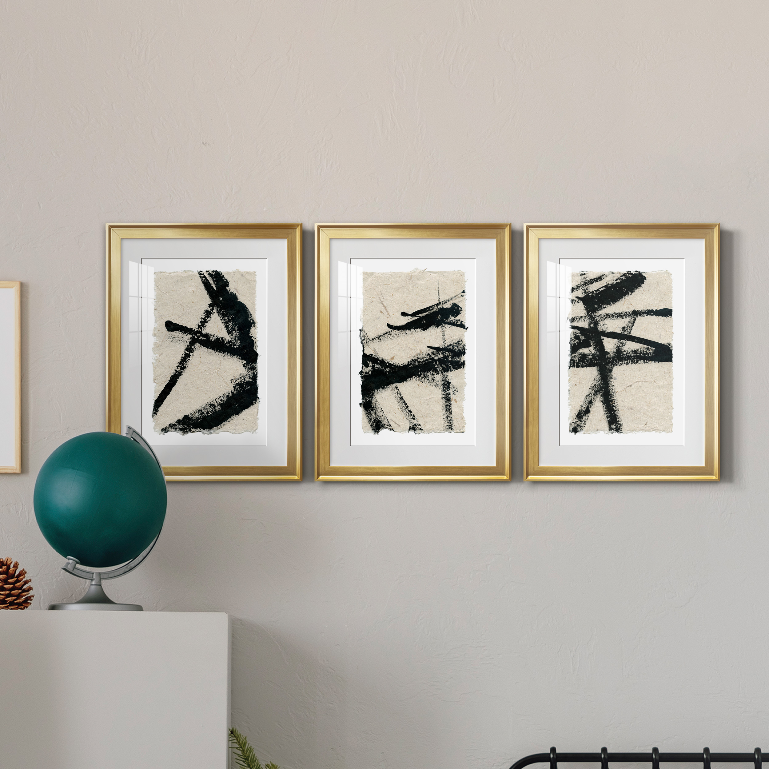 Lines Crossed I Premium Framed Prints Set of 3 - Ready to Hang - 22 x 30 Each - Gold Frame