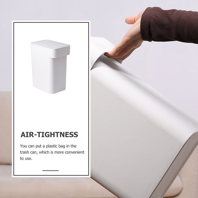 AURARMLET White Plastic Push-Type Trash Can with Lid Impact Resistant Kitchen Waste Basket