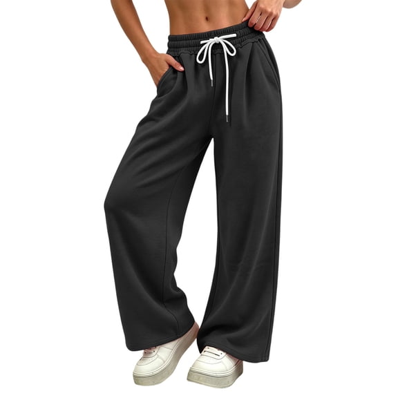 Zpanxa Wide Leg Sweatpants Women, Drawstring Elastic Waist, Loose Fit Solid Color Casual Lounge Athletic Bottoms