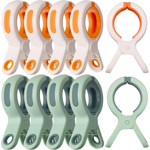 10 Pcs Beach Towel Clips, Large Towel Holder For Beach Chair, 2 Colors Heavy Duty Jumbo Size Clothes Pins Hanger Plastic Clips for Pool Chair(Green & Orange)