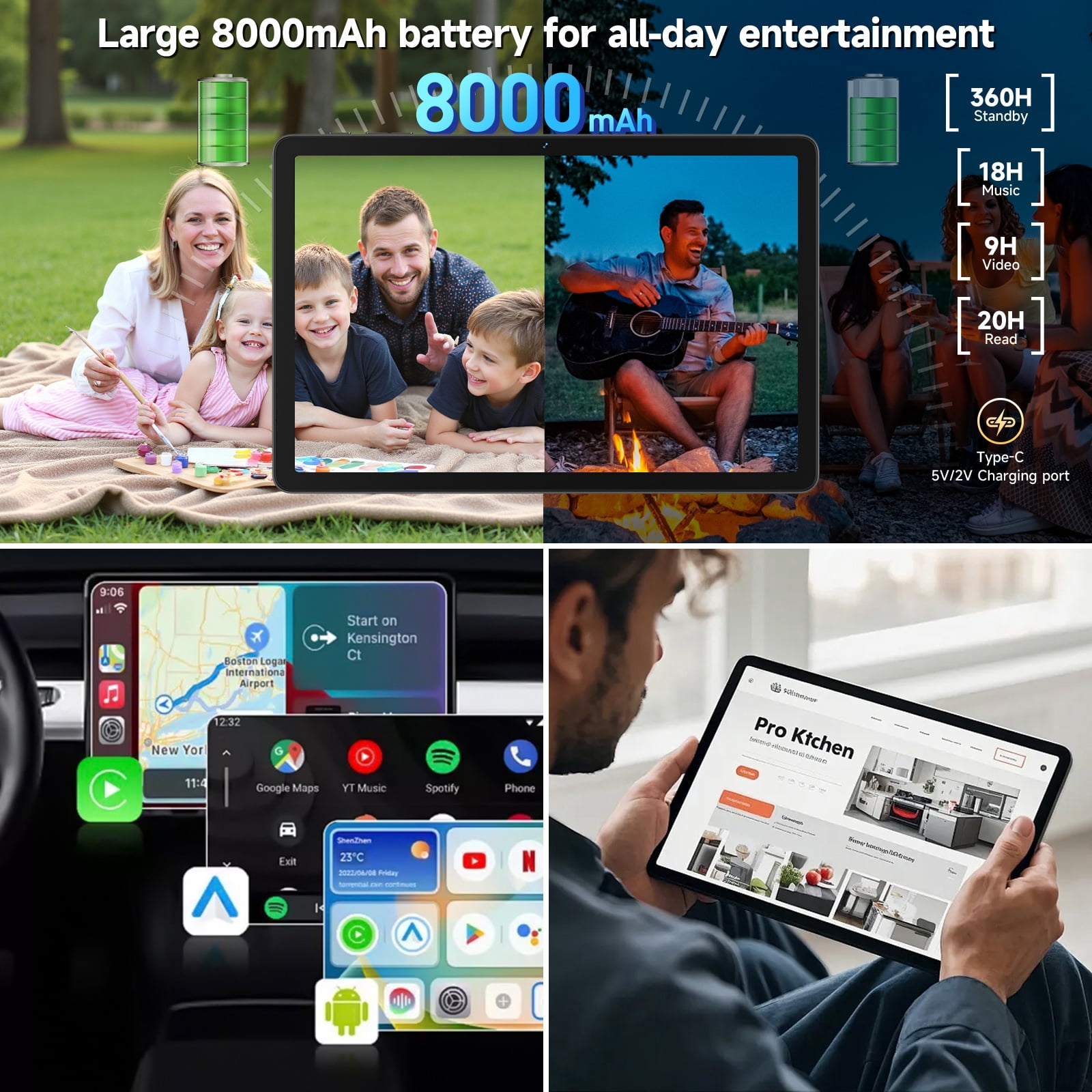 Android Tablet,2025 Tablets with 24GB RAM+256GB ROM/ 1TB Expand, Octa-Core 2.0GHz CPU, 5G WiFi, GPS