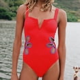 thumbnail image 4 of Aayomet Womens Swimsuit High Neck Plunge Ruched Tummy Control Bathing Suit,Red XXL, 4 of 5