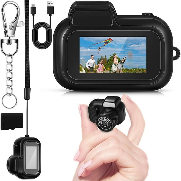 Mini Keychain Camera 1080p Small Retro Portable Photo Video Camera with 16GB Card Video Camcorder for Travel Study Recording