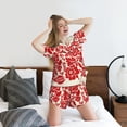 thumbnail image 5 of Uemuo Flowers Red Beige Pattern Women's Short-Sleeved Pajama, Button-Front Loungewear, 2-Piece Summer Sleepwear, Elastic Drawstring Shorts-3X-Large, 5 of 7