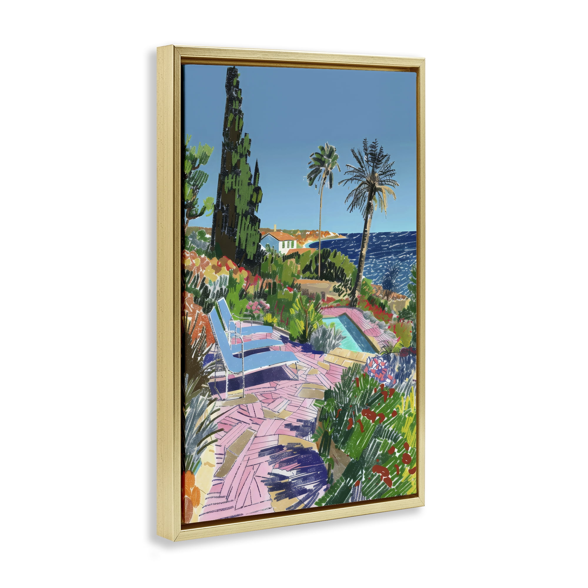 Stupell Industries Pool View to Ocean Gold Framed Floater Canvas Wall Art, design by Creative Studio