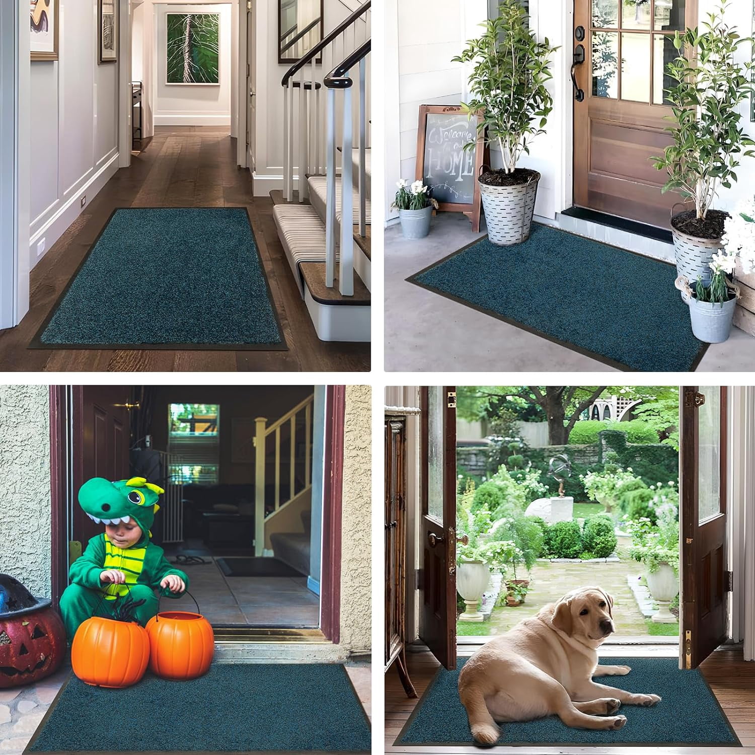 Front Door Mat, Dirt Trapper Welcome Mat for Outdoor Indoor, Non-Slip Waterproof Doormat, Durable Machine Washable Low Profile Entry Rug for Back Door Outside Patio Porch, 36" x 24", Blue