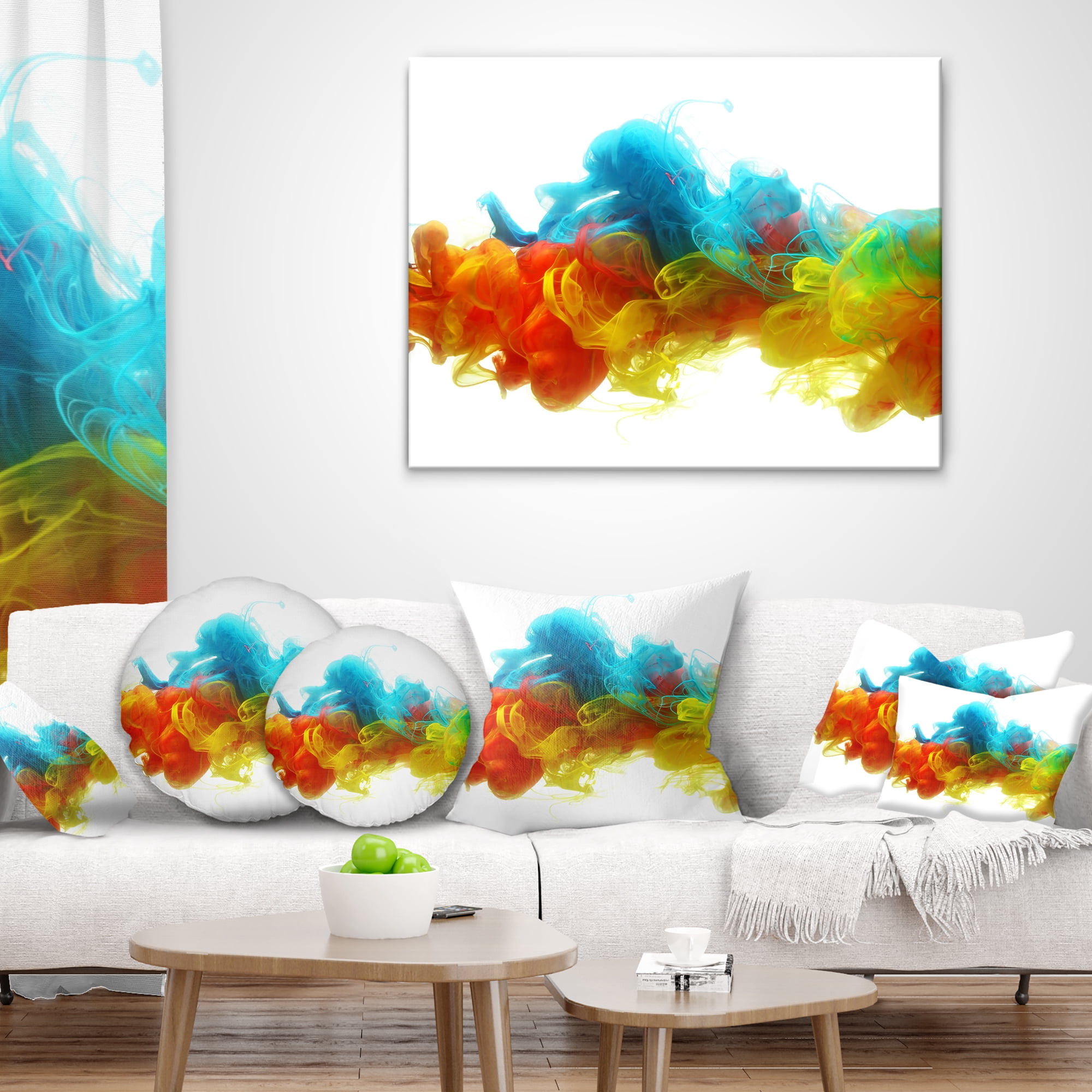 Designart Colorful Ink in Water - Abstract Throw Pillow - 16x16