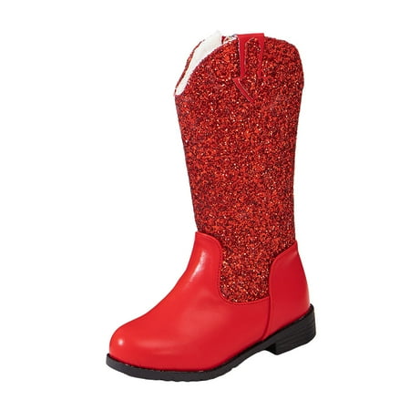 

eileial Girls Classic Western Cowboy Boots Western Square Toe Glitter Toddler Girls Cowgirl Boot Mid Calf Little Kid/Big Kid Party Birthday Riding Shoes Red 12.5