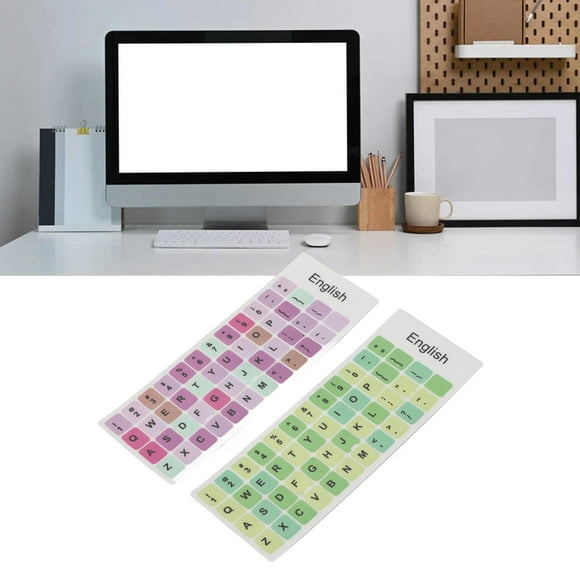 2pcs Keyboard Stickers, Colorful English Language Waterproof Coating PVC Material Computer Keycaps Stickers For All 10in To 17in Laptop Keyboards