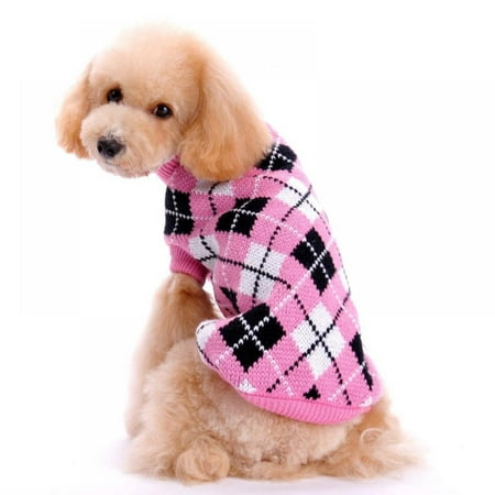 Stibadium Dog Sweater Dog Knit Sweater Plaid Dog Christmas Sweater Pet Sweatshirt with Harness Hole Winter Warm Dog Apparel Coat for Small Medium Dogs
