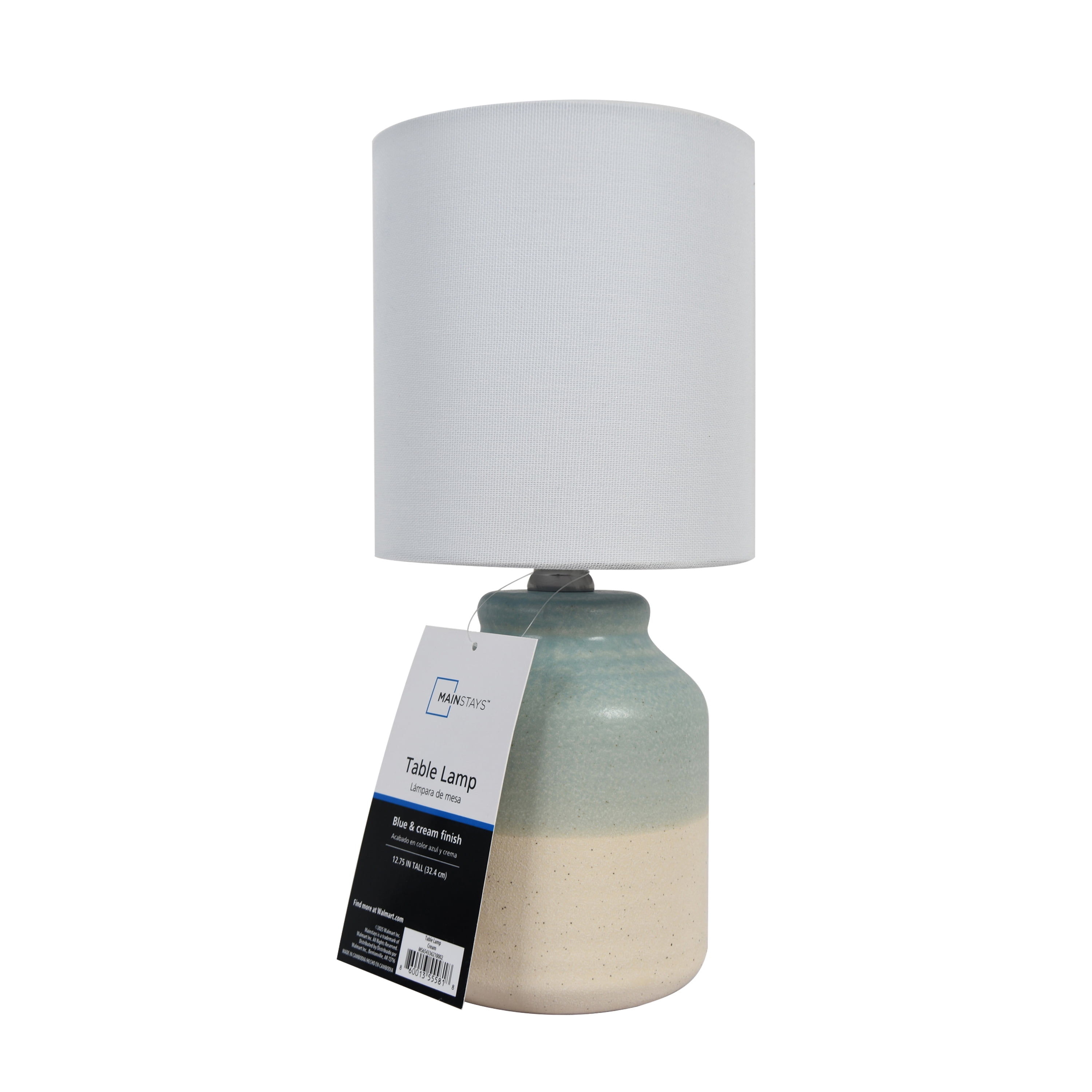 Mainstays 12.75" 2-Tone Blue & Cream Ceramic Mini Lamp with White Shade