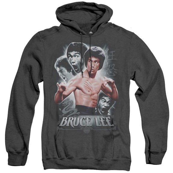 Bruce Lee Inner Fury Adult Heather Hoodie Sweatshirt Black