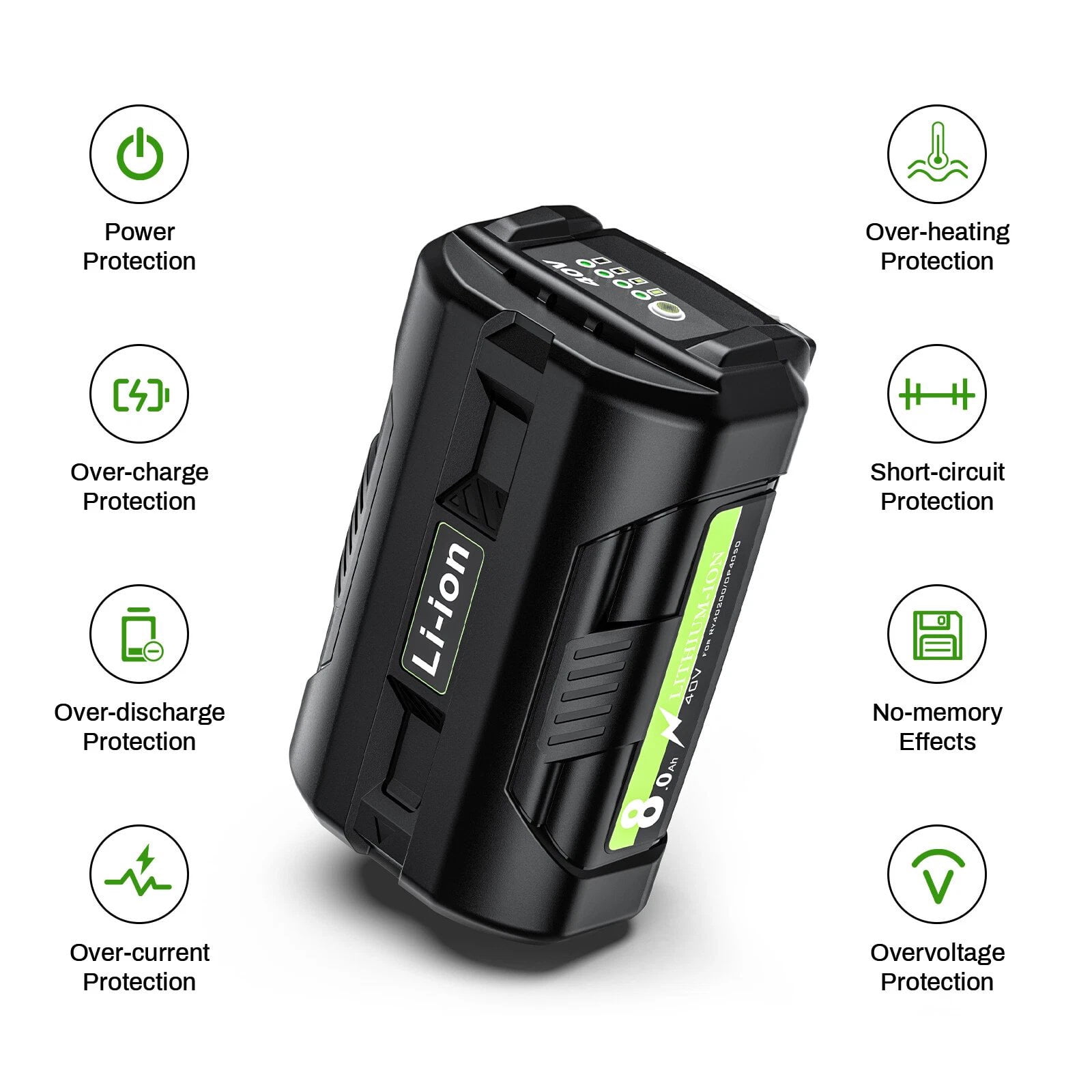 8.0Ah 40V replace Ryobi 40V battery compatible with Ryobi 40V battery OP40401 OP4060