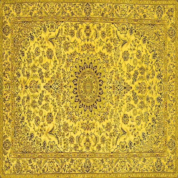 Ahgly Company Indoor Square Medallion Yellow Traditional Area Rugs, 3' Square