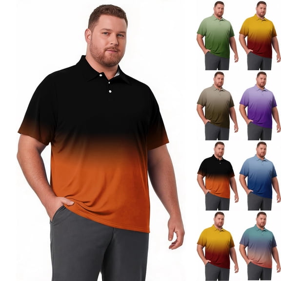 Zimjoy Polo Shirts for Men Big and Tall Quick Dry Loose Fit Gradient Short Sleeve Polo Shirt Golf Work Casual Athletic Top Dark Gray 2XL