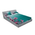 thumbnail image 2 of Ambesonne Floral Fitted Sheet & Pillow Sham Set, Sunny Sky Exotic Summer, Queen, Teal Hot Pink, 2 of 2