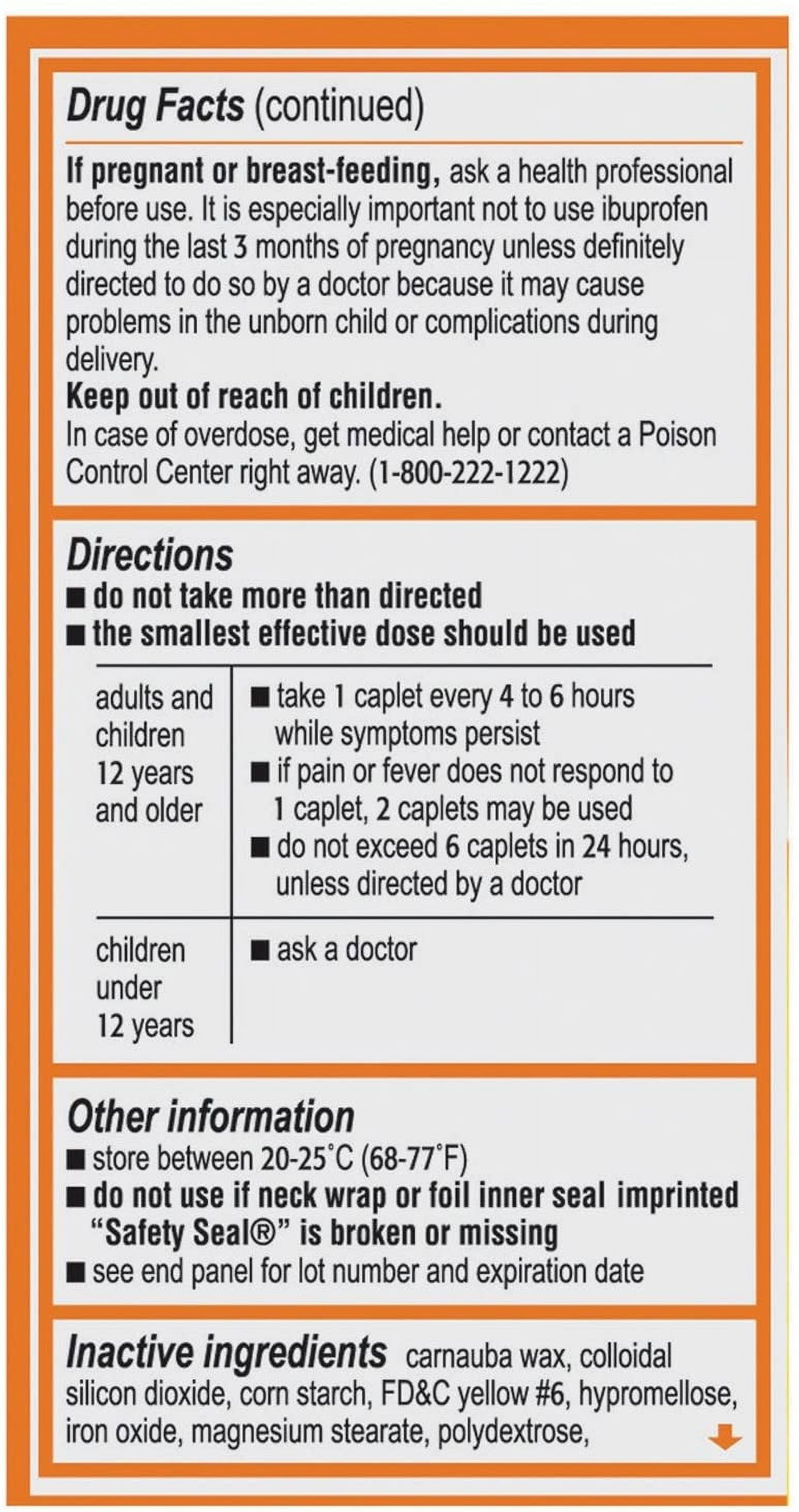 Motrin Ib Ibuprofen 200Mg Pain Reliever And Fever Reducer Caplets - 100 Ea, 2 Pack